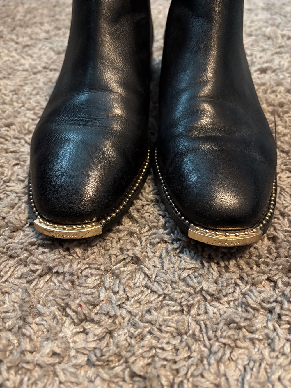 Coach Black Leather Chelsea Ankle Boots with Gold Stud Detailing - Picture 2 of 8